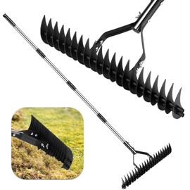 Widened 16-Inch Thatch Rake, Thatch Rakes for Lawns, Thatching Rakes for Lawns, Steel Metal Dethatching Rake with Handle, More Effective Thatching Rake for Cleaning Dead Grass, Lawn Yard Garden