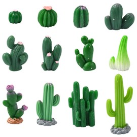 Gythara 60 pcs 12 Styles Green Cactus Theme Resin Miniature Ornaments Tropical Desert Cacti Plant Figurines for DIY Dollhouse Fairy Garden Micro Landscape Desk Office Decor