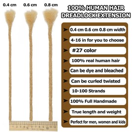 Dreadlock Extensions Human Hair #27 Blonde 10-100 Strands 100% Full Handmade Permanent Loc Extension Human Hair for Women/Men/Kids Can Be Dyed Bleached Twisted (0.4cm #27 Blonde, 6 inch 10 Strands)