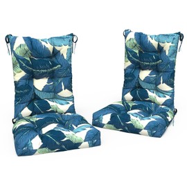 LVTXIII Outdoor/Indoor Rocking Chair Cushion Set with Thick Padding, All Weather Patio Tufted Seat and Back Cushion with Ties for Home and Garden Rocker, 38x17x3, 2 Count, Swaying Palms Blue