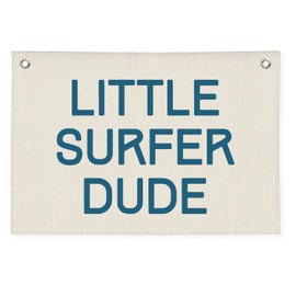 Wheatwin Coastal Summer Beach Surf Decor, Boys Beach Room Decor Aesthetic, Little Surfer Dude Linen Banner Wall Hanging Banner Flag 20x30 Inch