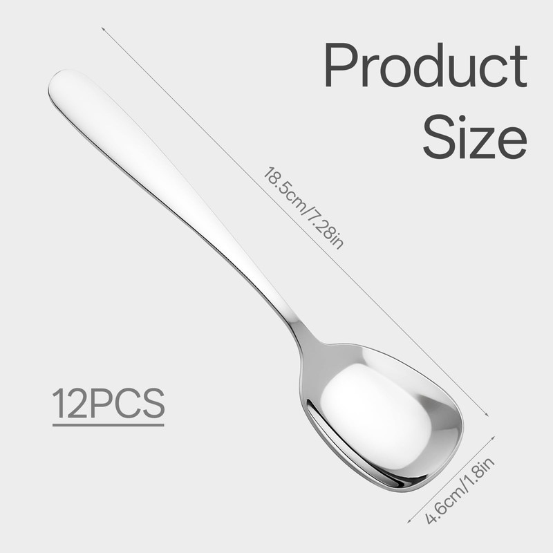 12 Pieces Square Head Soup Spoons, Heavy Weight Stainless Steel