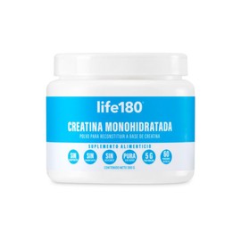 Life180, Creatina monohidratada pura de 300g rinde 60 porciones con 5 gramos por porción, sin sabor para mejora la fuerza y resistencia, previene la  