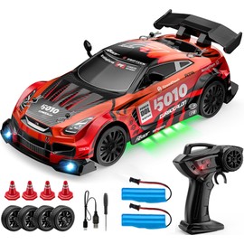 KAIMIO 1:24 Scale RC Drift Car 4WD 2.4GHz High Speed Racing Sports Toy Car with LED Light, Racing, Drift Wheel(E83-Red)