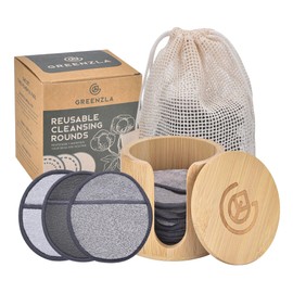 Greenzla Reusable Makeup Remover Pads Premium Set, 12 Pack Microfiber Cotton Pads, Charcoal Cotton Rounds, Bamboo Terry Face Wipes for All Skin Types with Mesh Laundry Bag and Bamboo Storage
