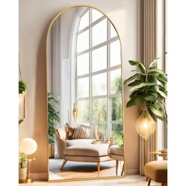 DYNWELL Arched Full Length Mirror, Floor Mirror with Stand, 71"x26" Large Mirror, Wall Mirror Full Length, Gold Floor Length Mirror, Body Floor Mirror, Wall Mounted Mirror for Bedroom, Gold