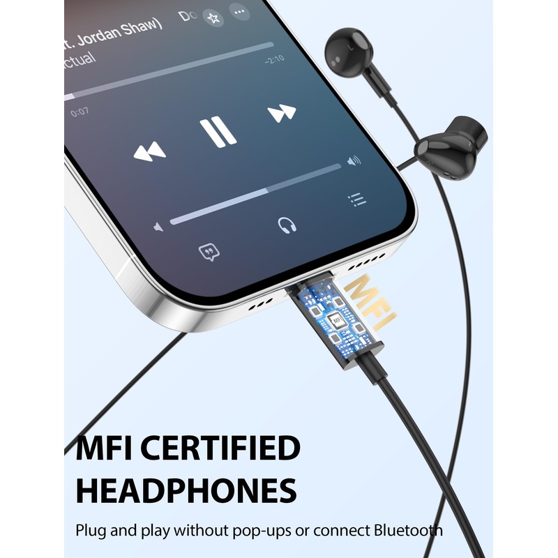 iMangoo for Apple Lightning Headphones MFi-Certified Wired Earbuds Black