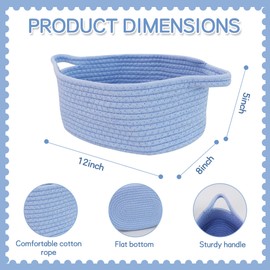 TONIFUL Blue Small Woven Basket with Gift Bag and Pullbow Empty Baskets for Gift Giving Birthday Baby Shower Wedding Festival Present Wrapping Baby Toy Accessories Storage Organizer (12"X 8" X 5")