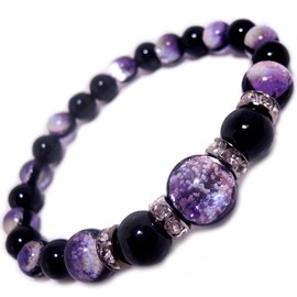 Heroes Glow in the Dark Firefly Glass (Deep Sea Purple) Black Onyx Power Stone Bracelet, Stone Glass