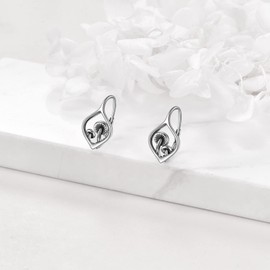 TIGER RIDER Mushroom Hoop Earrings 925 Sterling Silver Mushroom Jewelry for Women Birthday Christmas Gift (Leverback Black)