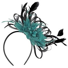 Black Net Hoop and Teal Feathers Hair Fascinator Headband Wedding Royal Ascot Races