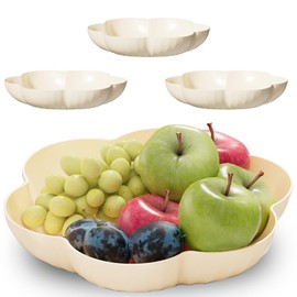 Milnnie 4-Pack Floral Shaped Snack Serving Trays – Elegant Plastic Dessert Plate with Petal Design, Lightweight Fruit Bowl for Candy, Nuts, Dry Fruit, Appetizers, Party & Home Décor (Large)