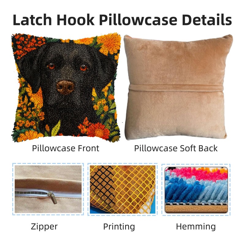 DIY Latch Hook Pillow Kits for Adults Cartoon Black Labrador