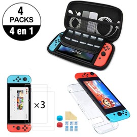 Nadole kit de accesorios Nintendo Swich 4 en 1 con Funda Nintendo Switch, Carcasa Transparente Joy-Con y Consola, 2 Protector de pantalla, Joy-Con... 