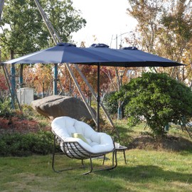 The Fellie Outdoor Patio Umbrellas with Crank, Heavy Duty Backyard Pool Side Porch Garden Table Umbrellas Double Sided Market Umbrella All Weather Use 14.8 Ft Navy Blue
