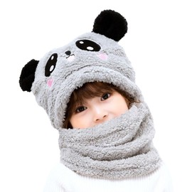 MK MATT KEELY 2 in 1 Kids Hat Hooded Scarf Set Boys Girls Cartoon Rabbit Winter Plush Hoodie Earflap Beanie for Baby Toddlers,Grey,1-4 Years