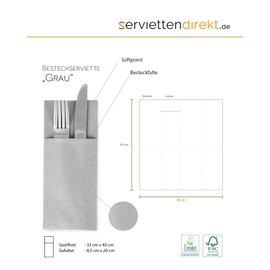 Mank Cutlery Napkins Made of Softpoint, Pub Napkins Bag, Cutlery Pockets, 40 x 33 cm, 1/8 Fold, with Cutlery Slot for Catering and Celebrations, Pack of 50 (Grey)