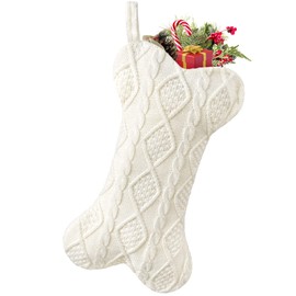 Malier Dog Christmas Stocking, Knit White Christmas Stocking for Dogs, Bone Shape Dog Stocking Christmas Large Pet Stockings Hanging Dog Christmas Stocking for Dogs Cats Pets (Red)