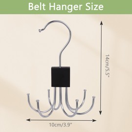 Niuoppy 2PCS 360°Swivel Belt Hanger for Wardrobe, Belt Hangers for Men, Belt Organizer Belts Rack with 6 Hooks (2, Black)