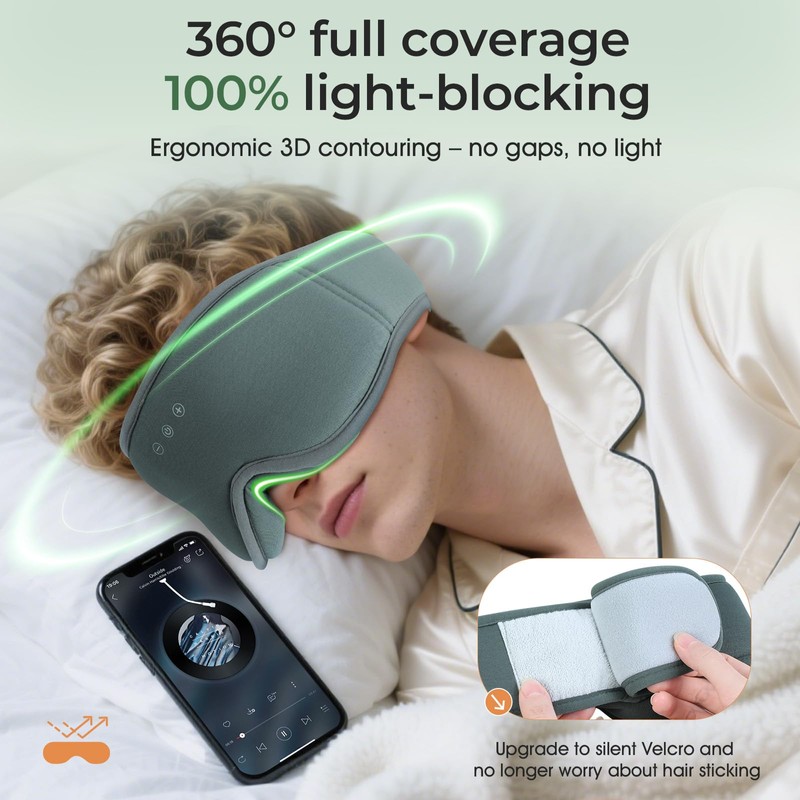 MUSICOZY Breathable Organic Bamboo Cotton Sleep Mask Headphones