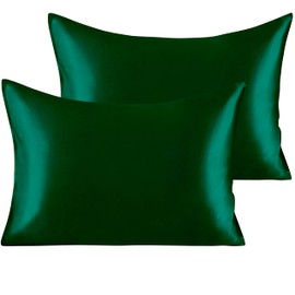 Silk Satin Pillowcases for Hair and Skin - Satin Standard Pillowcases, 2 Pack Luxurious and Silky Pillow Cases with Envelope Closure, 20x26 Inches, Dark Green