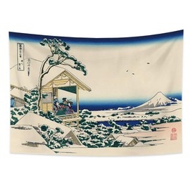 YONGFOTO 150x100cm Ukiyo-e Tapestry Mount Fuji 36 Views Room Wall Hanging Tea House at Koishikawa Snowfall Morning Landscape Wall Art Japanese Traditional Painting Toyo Style Tapestries