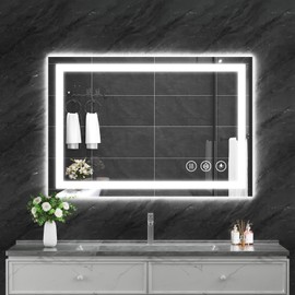 Koonmi 26x38 LED Bathroom Mirror, Backlit + Front Lit, LED Bathroom Mirror with Lights for Wall, 3 Colors, Anti-Fog, Dimmable Brightness, Memory Function, Tempered Glass