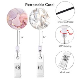 ID Badge Holder,Retractable Badge Reel with Alligator Clip Decorative Badge Clip for ID Card Holders Office Worker Doctor Nurse Teachers Students (Marble 3pack)