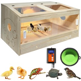 Large Chicken Brooder Box 31.5", Chicken Brooder with Temp Controller, 3 Heat Lamp, Thermometer, Cleaning Tools, Brooder Box for Chicks, Quail, Hamsters, Drawer Manure Separation, Pattern C