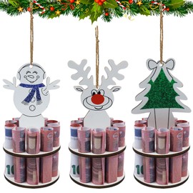Zkaoai Christmas Money Holder, Pack of 3 Christmas Money Holder Ornaments, Money Gift Packaging, Money Gift, Christmas Decoration Made of Wood, Cash Gifts for Men and Women