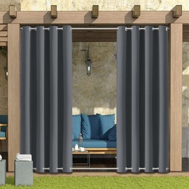 Outdoor Curtains Waterproof with Grommet (Top and Bottom) - Garden Gazebo Patio Windproof Blackout Thermal Insulated Privacy Outdoor Curtain for Pergola Porch Pool (Grey, 1 Panel 52" x 94")