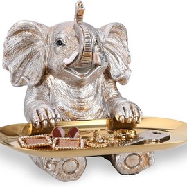 Elephant Statue. Elephant Decor Brings Good Luck, Health, Strength. Elephant Gift Decoration  - FREE 2 DAY SHIPPING - Color: Silver Tray