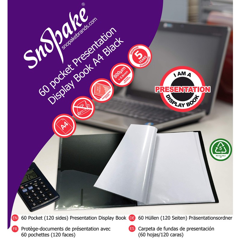 Snopake A4 Premium Presentation Display Book 60 Pockets - Black