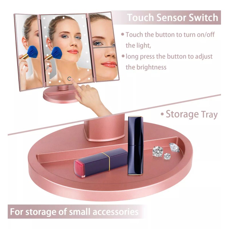 Deweisn Espejo De Tocador Tríptico Iluminado Con...