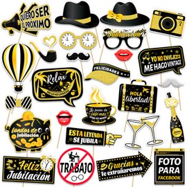 HOWAF Retirement Party Photo Booth Props, Black Gold Retirement Party Props and Giant Happy Retirement Inflatable Retirement Party Photo Booth Frame, Retirement Party Accessories