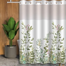 Uhexoyo Green Leaf Botanical Floral Shower Curtain Set Hookless Shower Curtain Nature Botanical Shower Curtain 71x74in
