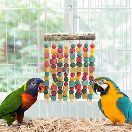 MQUPIN Large Bird Parrot Toy, Bird Chew Toy Natural Wooden Blocks Takraw Parrot Cage Bite Toy Suits for Large Medium Birds Macaws African Grey Cockatoos