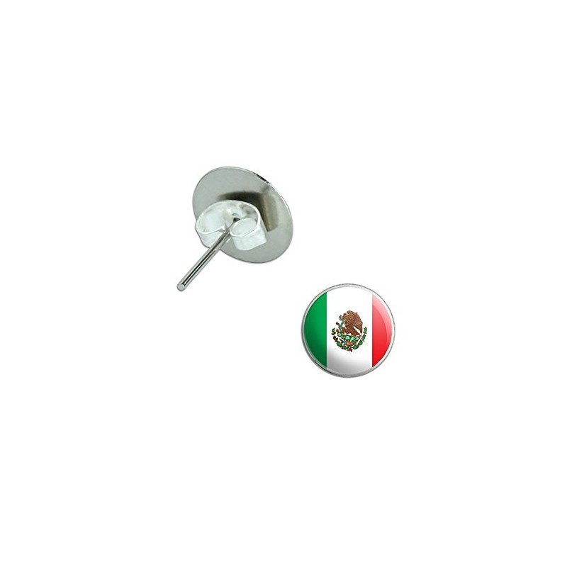 Mexico Mexican Flag Novelty Silver Plated Stud Earrings