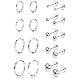 Thunaraz Earrings Sets for Multiple Piercing Hypoallergenic 14K Gold Plated Small Huggie Hoop Earrings for Women Silver Ball