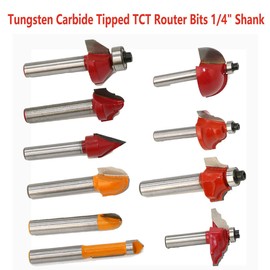 -1/4 Inch Shank Sealed Bearing Tungsten Carbide Template Router Bit for Wood and Stencil TCT Wood Grout Cutter Molding Bearing Router Tool (8mm) Red