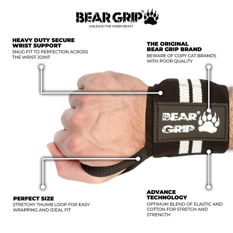 BEAR GRIP - Weight lifting wrist support wraps (Sold in
