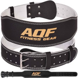 AQF Weightlifting Belt - 4 Inch 6 Inch Wide Leather Lumbar Support Padded Lifting Belt, Gym Belt with Steel Roller Buckle, Sports Belt for Body Building and Fitness (Black/Gold, 4 Inches, XL 36 - 40