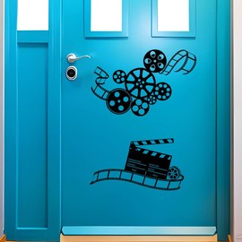 SUPERDANT Movie Film Wall Stickers Cinema Wall Decals Movie Theater Wall Art Stickers Peel and Stick DIY Black Vinyl Art Decoration for Movie Theater Cinema Wall Decoration 57x35cm