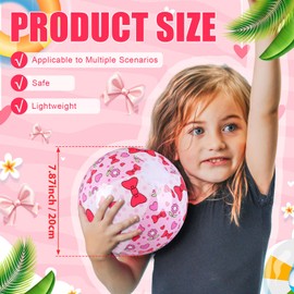 Sotiff 12 Pcs Pink Beach Ball for Kids Cartoon Summer Pool Inflatable Ball Bulk 7.87" Beach Game Gifts Bow Tie Flower Patterns Birthday Party End of the Year Class Supplies
