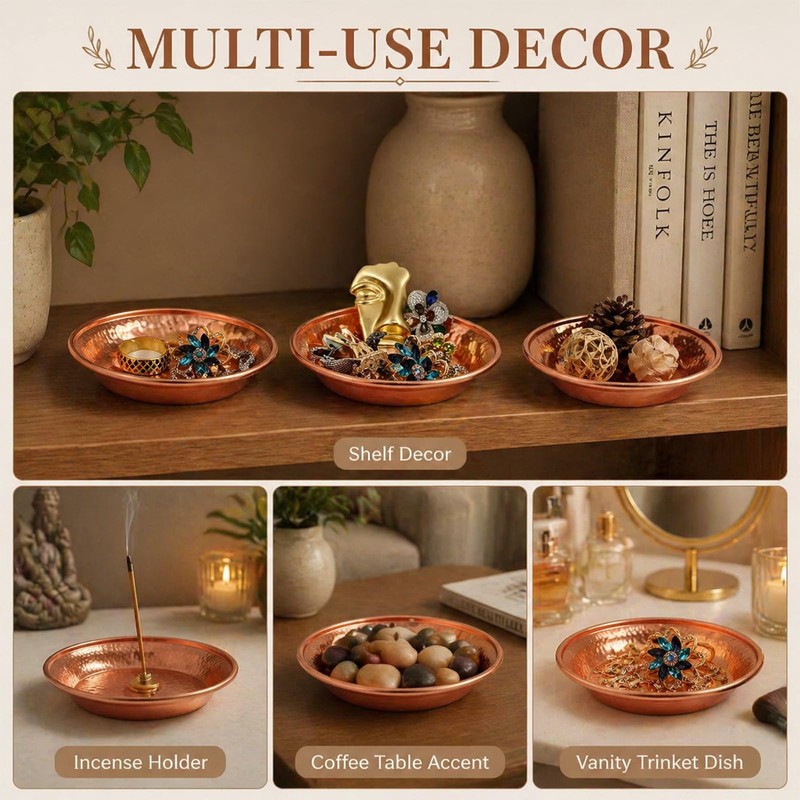Gemejutor Copper Hammered Decorative Bowls, Set of 3, 11.4cm Versatile