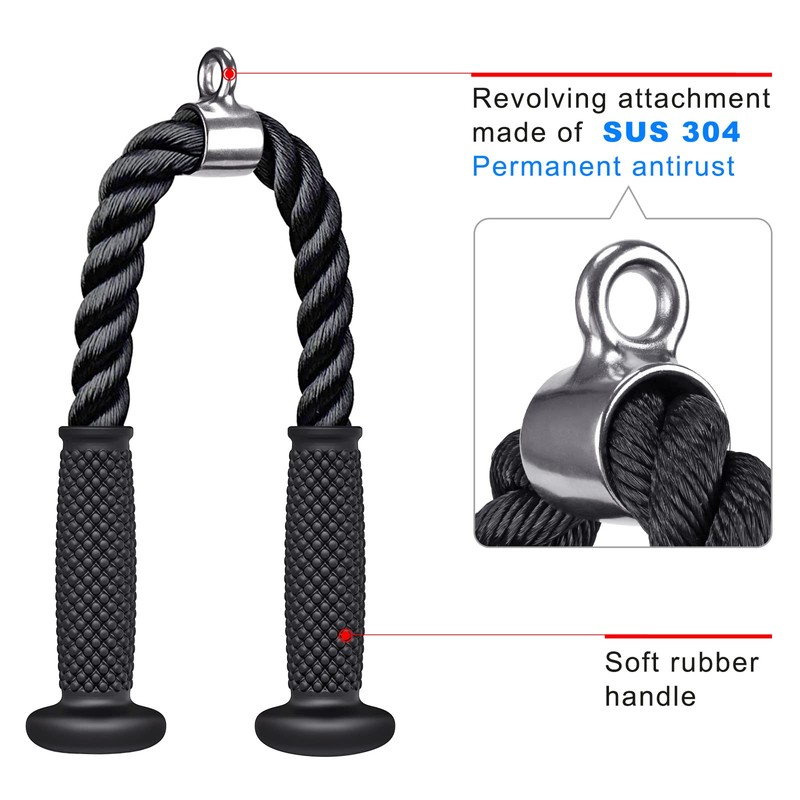 Kipika Tricep Rope 71cm, Rope Pull Down Attachment for Cable