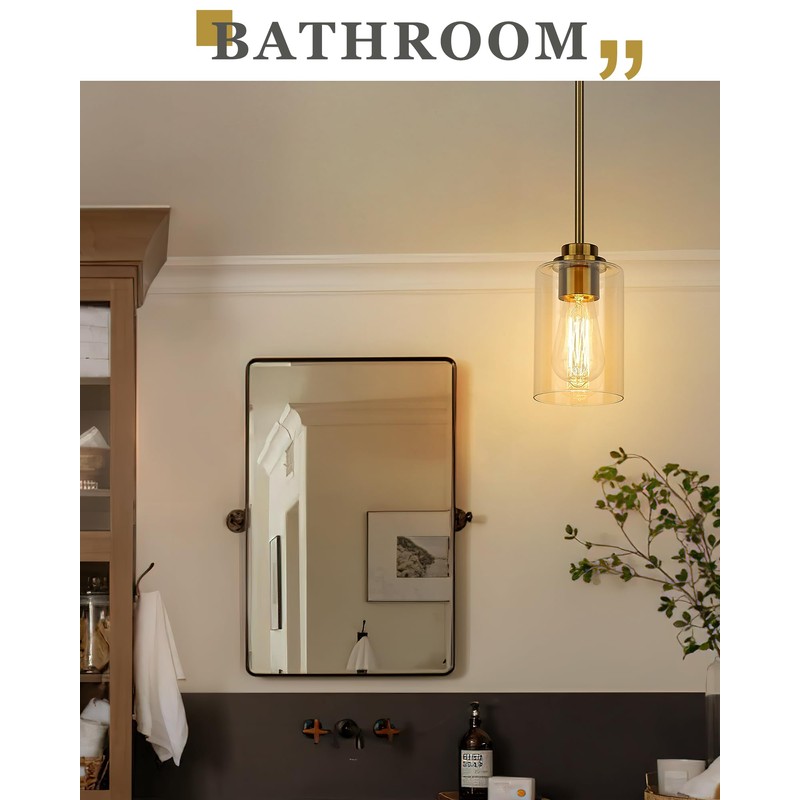 Audickic Brass Pendant Lights Kitchen Island 2 Pack, Farmhouse Gold