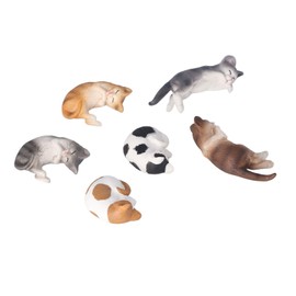 6Pcs Mini Cat Figures Sleeping Style Vivid Color Painted Detailed Texture Plastic Toy Cats for Bookshelf Desk Car