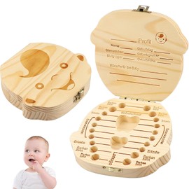 BABYZOCO Tooth Box for Children, Milk Tooth Box, Wooden Box, Tooth Storage, Tooth Box, Children's Tooth Box, 12 cm x 2.8 cm Height, Wood, Includes Tongs and Tin
