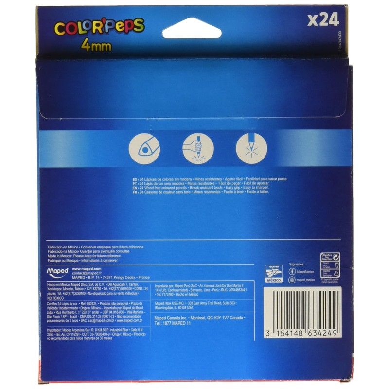 Maped Color´Peps Lapices de Colores, Triangulares, Extruidos, paquete de 24